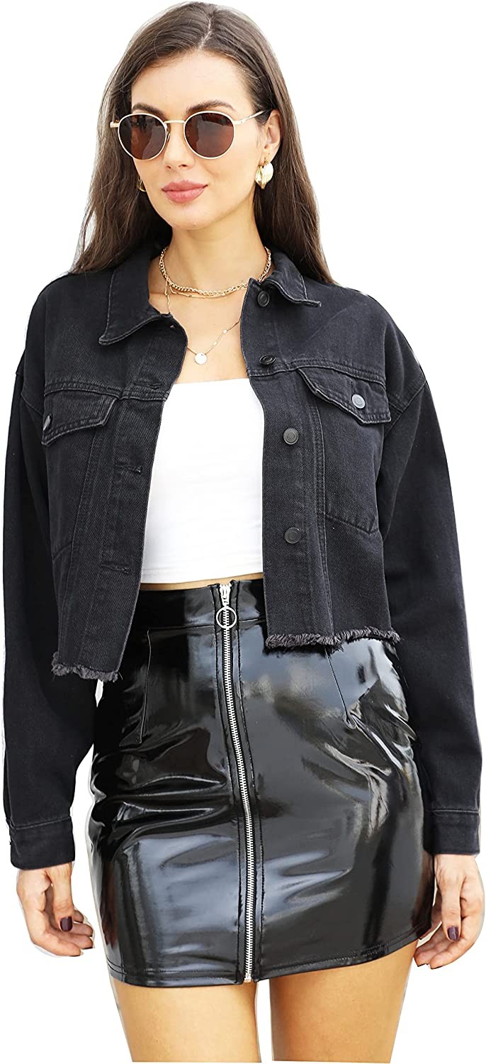 YOU Women's oversized denim jacket long sleeves classic vintage wash boyfriend denim jacket
