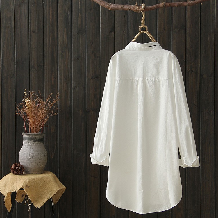 Women White Embroidery Blouse Shirts Spring Autumn For Lady Work Long Sleeve Tops Female Fashion Clothing Blusas Free Size