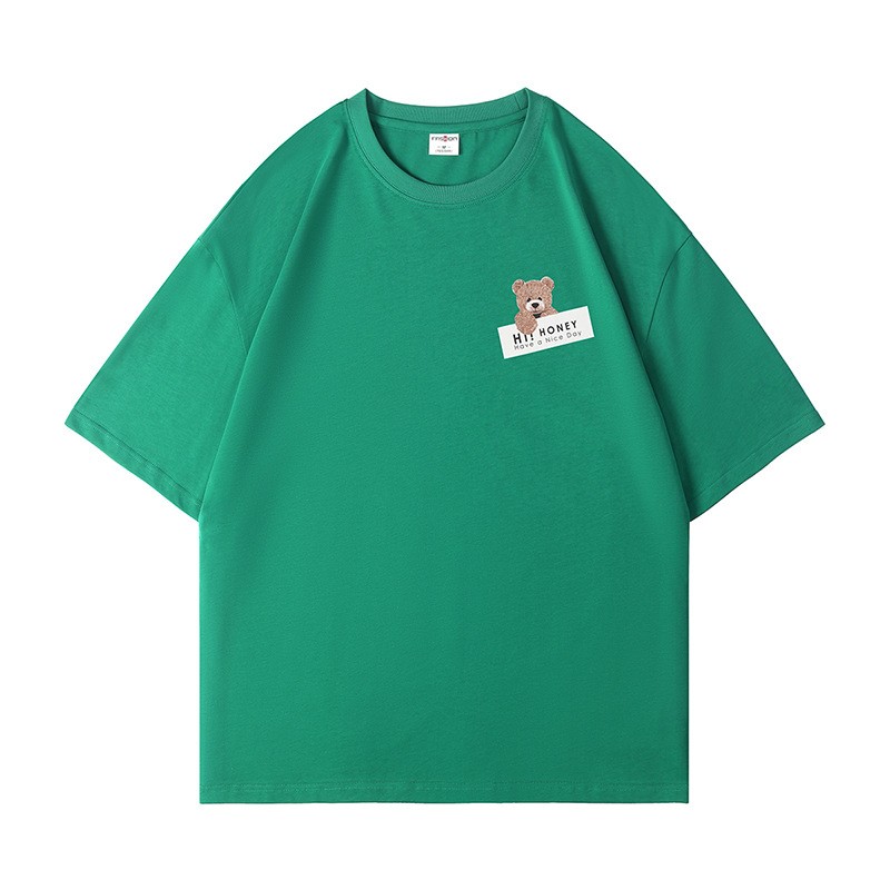 Hong Kong style bear cotton short sleeve t-shirt men summer cartoon print half sleeves ins trend couples t-shirt loose clothes