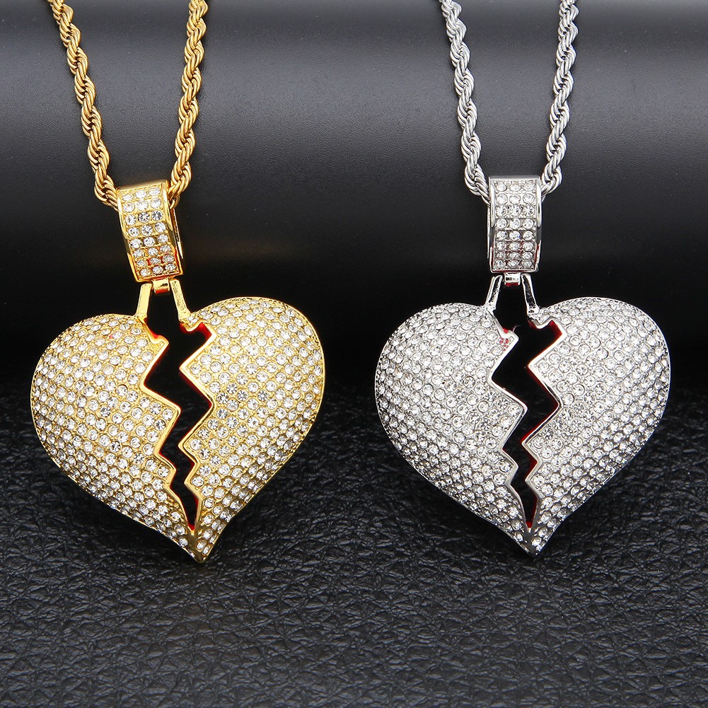 Fashion Heartbreak shape couple pendant necklace Hip Hop Micro Pave Women's 18K Jewelry Diamond Pendant Sweater chain necklace