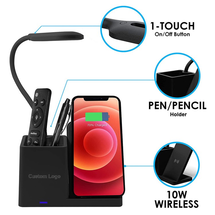 Pen Holder Desk Lamp Mobile Phone Wireless Charger Hose Foldable Desktop Stand USB Eye Protection Learning Night Light