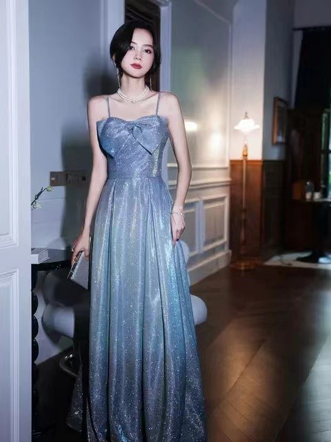 ZHAIXIN Sleeveless V-Back Formal Light Blue Lace Chiffon Evening Ball Gown Party Prom Bridesmaid Dresses KK000164-1