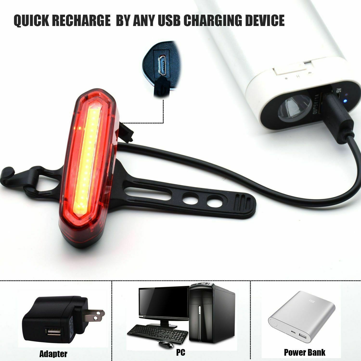 WASAGA6 Modes LED Bicycle Cycling Tail Light USB Rechargeable Bike Rear Warning Light