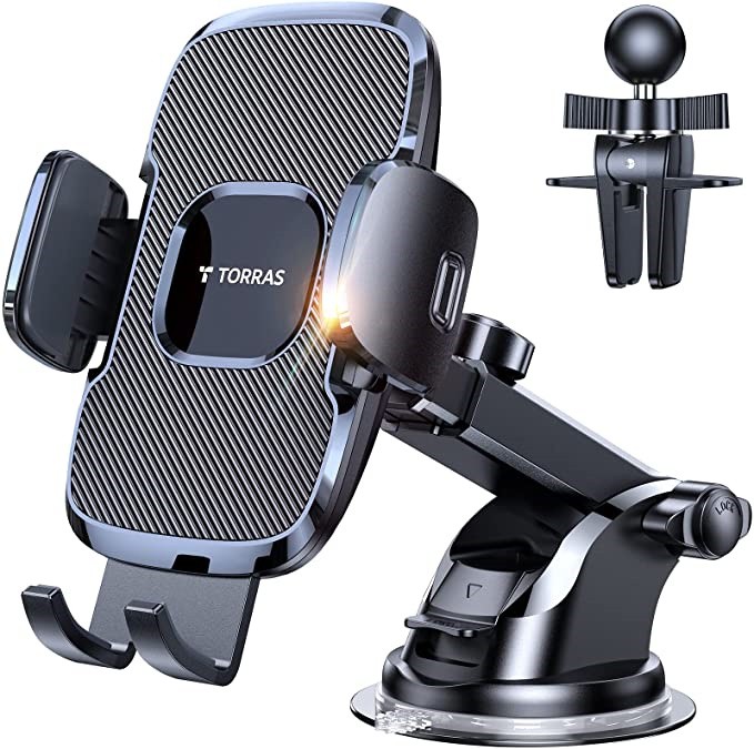 TORRAS Ultra-Durable Cell Phone Holder for Car Universal Car Phone Holder Mount Dashboard Windshield Vent Compatible with iPhone 13 12 11 Pro Max XS X XR Samsung Galaxy S20+Ultra S10 Note 10 Plus