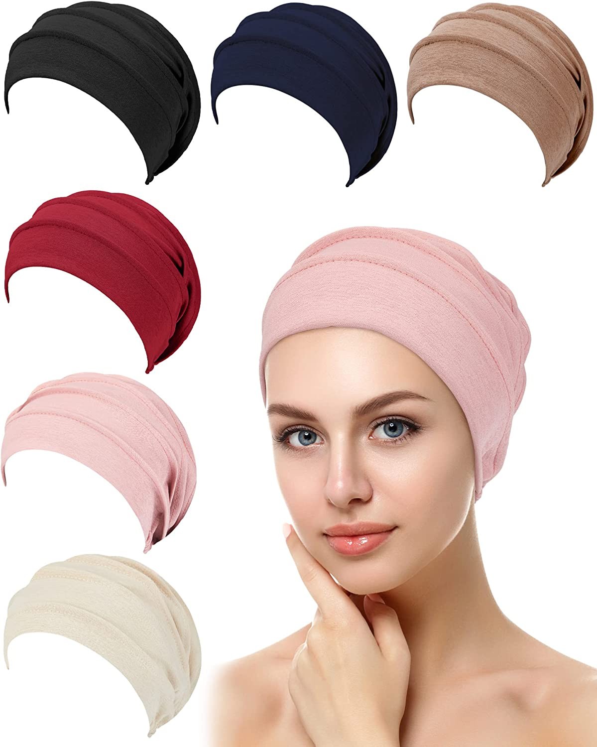 Geyoga 6 Pieces Slouchy Hair Loss Beanies Hats Soft Cotton Cancer Hat Stretchy Sleeping Cap Headwear for Women Ladies