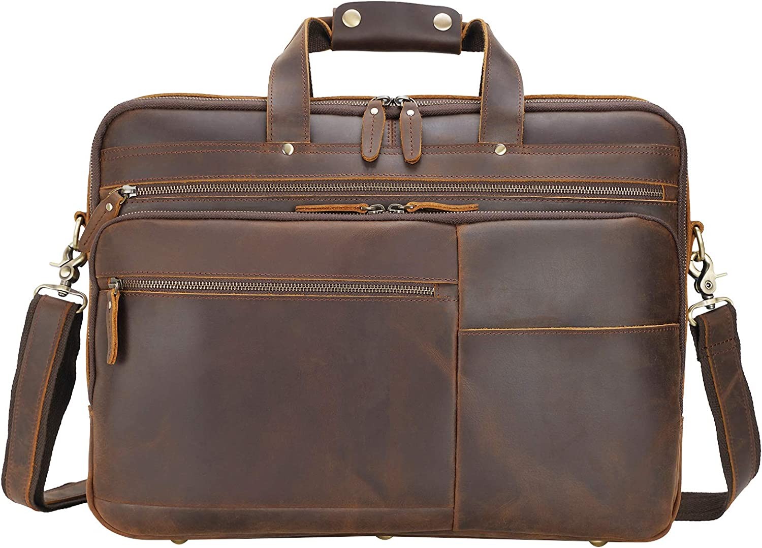 Polare X-Large 18" Full Grain Leather Briefcase For Men Business Travel Case Messenger Bag Fits 17.3" Laptop