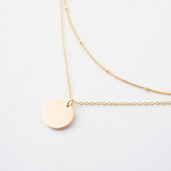 Yoosteel Gold Initial Necklaces 14K Gold Plated Dainty Layering Paperclip Link Chain Necklace Personalized Coin Initial Layered Gold Necklaces for Women Girls
