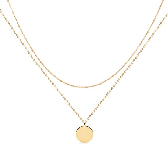 Yoosteel Gold Initial Necklaces 14K Gold Plated Dainty Layering Paperclip Link Chain Necklace Personalized Coin Initial Layered Gold Necklaces