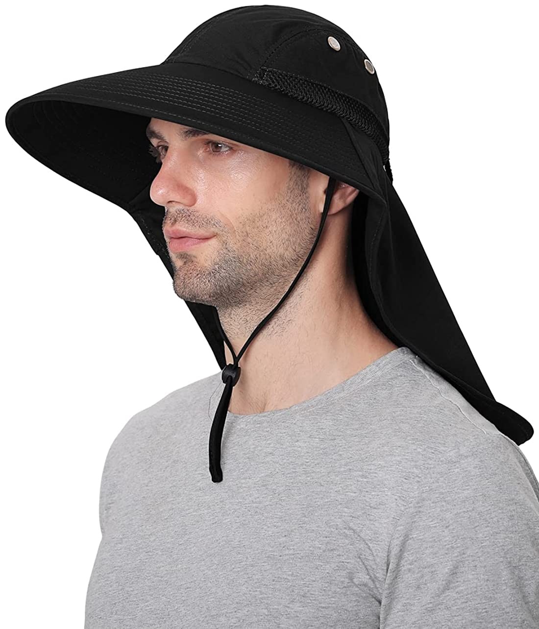 Wmcaps Outdoor Hiking Fishing Sun Hat for Men with UV Protection Safari Cap Wide Brim Fishing Hat with Neck Flap