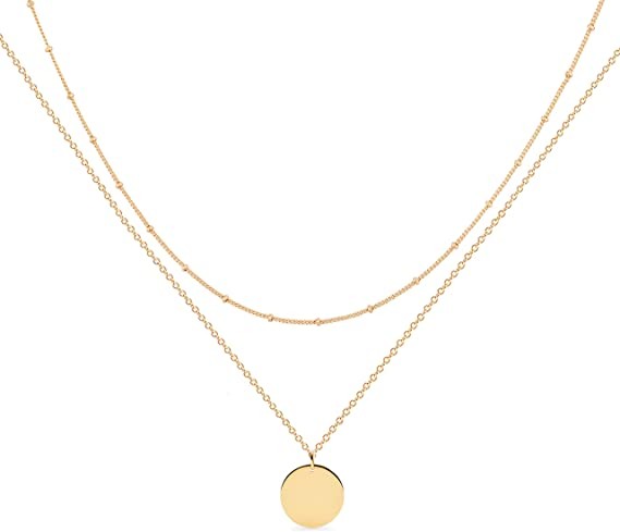 Yoosteel Gold Initial Necklaces 14K Gold Plated Dainty Layering Paperclip Link Chain Necklace Personalized Coin Initial Layered Gold Necklaces for Women Girls