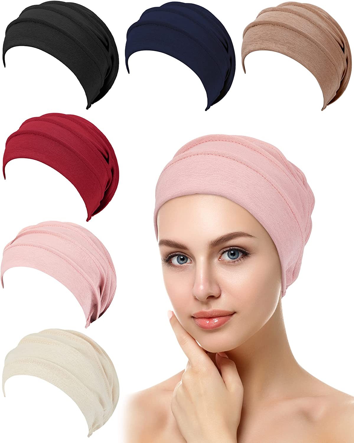 Geyoga 6 Pieces Slouchy Hair Loss Beanies Hats Soft Cotton Cancer Hat Stretchy Sleeping Cap Headwear for Women Ladies