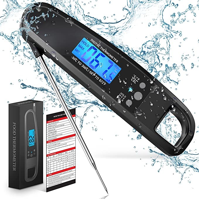 Powlaken Digital Instant Read Meat Thermometer with Backlight and Magnet Waterproof Foldable Probe Thermometer for Kitchen Cooking Food BBQ。