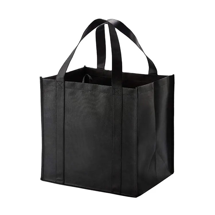 Custom non woven bag foldable large capacity grocey non-woven fabric black shopping bag