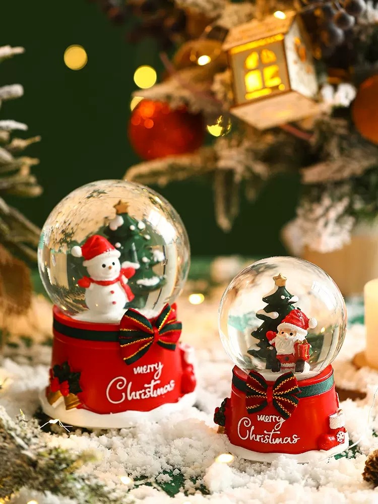 Custom resin glass christmas lantern snow globe with blowing snow light and music box gift home decoration