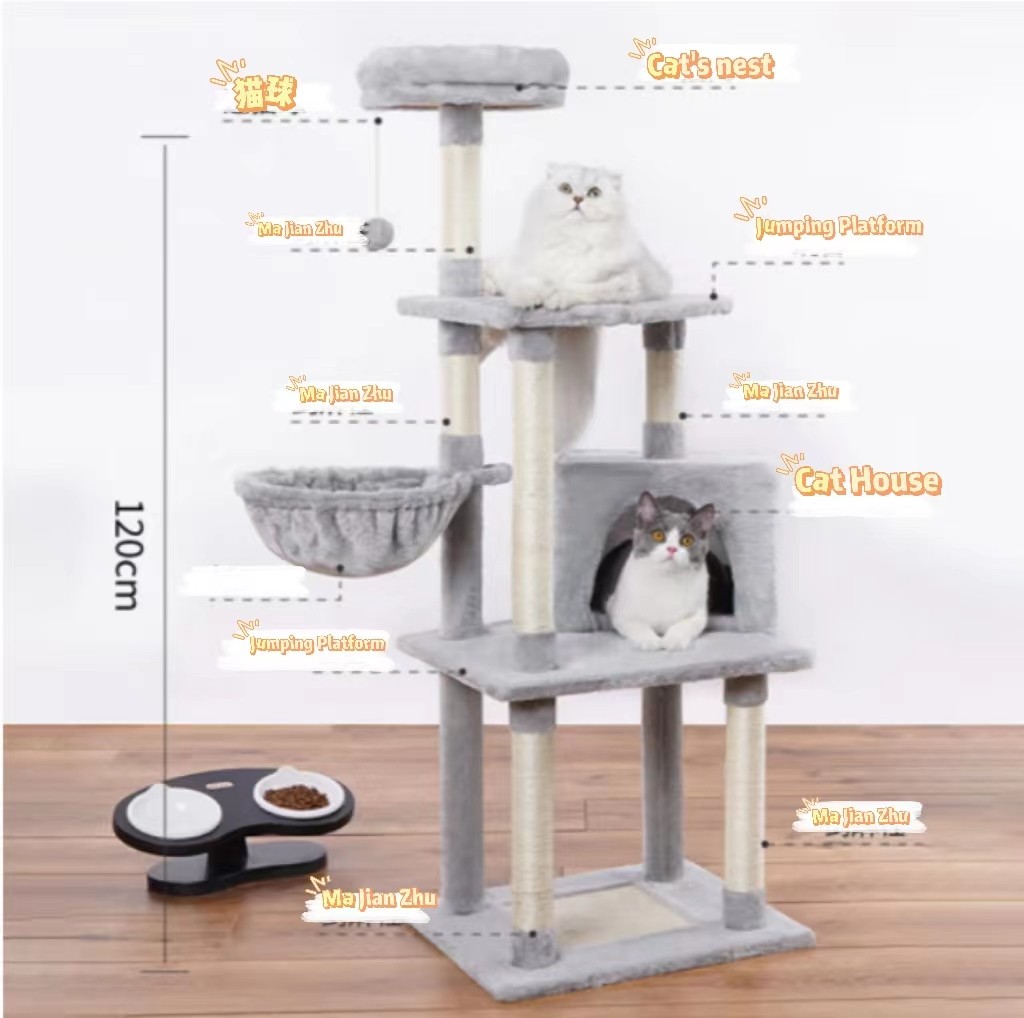 107MK Cat Tree L size gray,cat‘s climbing equipment ,made of wood and soft cotton ,lovely pet supplies indoor activity,large capsule cat condo for big cats,Fully sisal scratching,multi-level design
