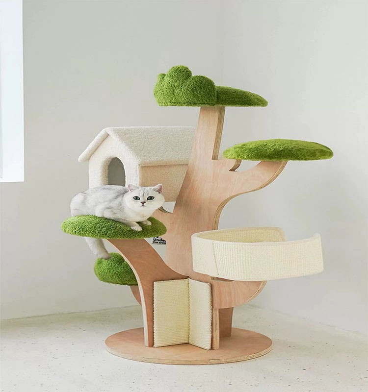 Escape At Dusk Green Suede Tree House Cat Crawl Frame Cat Nest Activity Grab Board Three-In-One Jumping Platform Cat Nest Four Seasons General Cat Supplies