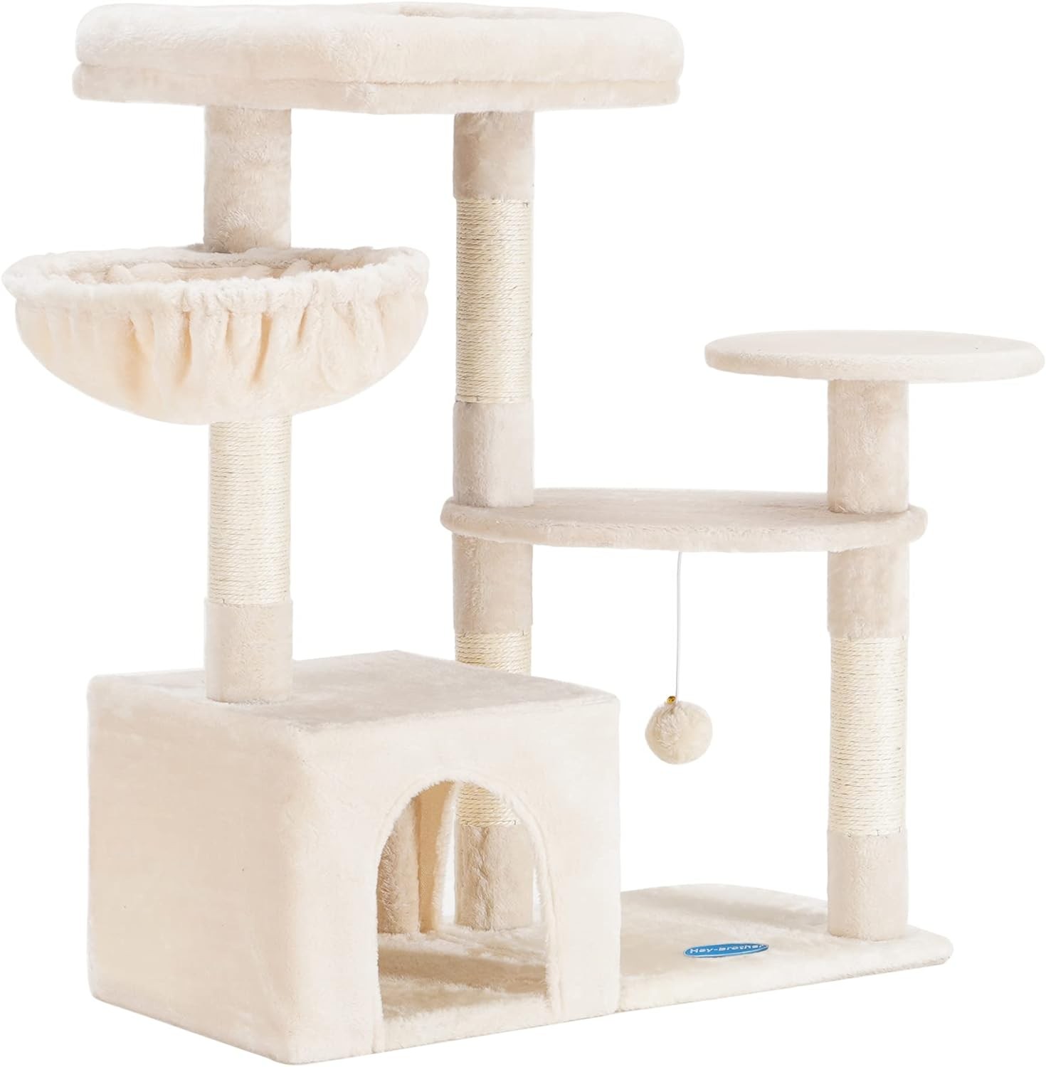 Hey-brother Cat Tree with Sisal Scratching Posts, Multi-Level Cat Tower, Cat climbing frame with large platform, basket, Beige EMPJ001SM-