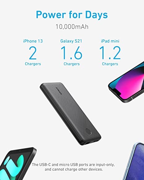 Anker Portable Charger Power Bank 10000mAh with High-Capactiy External Battery 2 Ports USB Charging for iPhone,Samsung,iPad,and More。