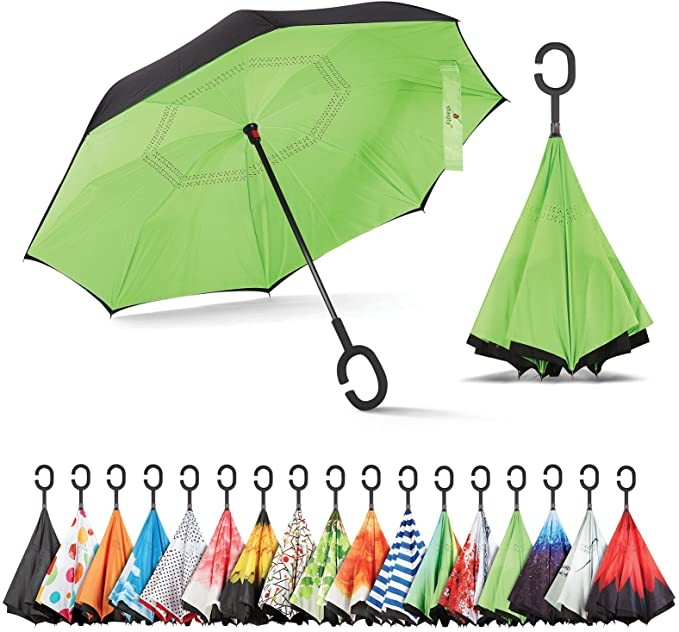 Sharpty Windproof Waterproof Inverted Reverse Anti-UV Protection for Women With C-Shaped Handle