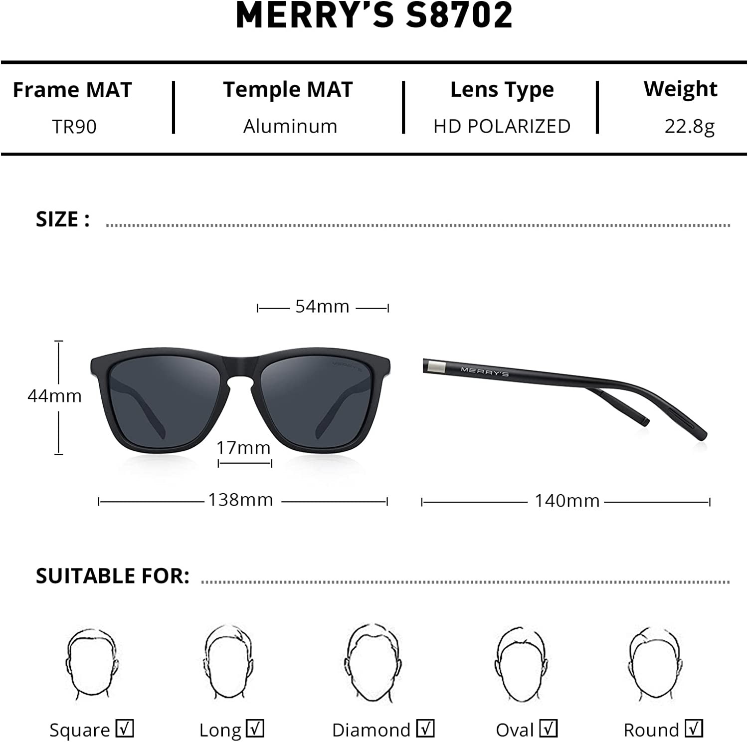 MERRY'S Unisex Vintage Polarized Sunglasses for Women Men Classic Retro Designer Style Aluminum Legs