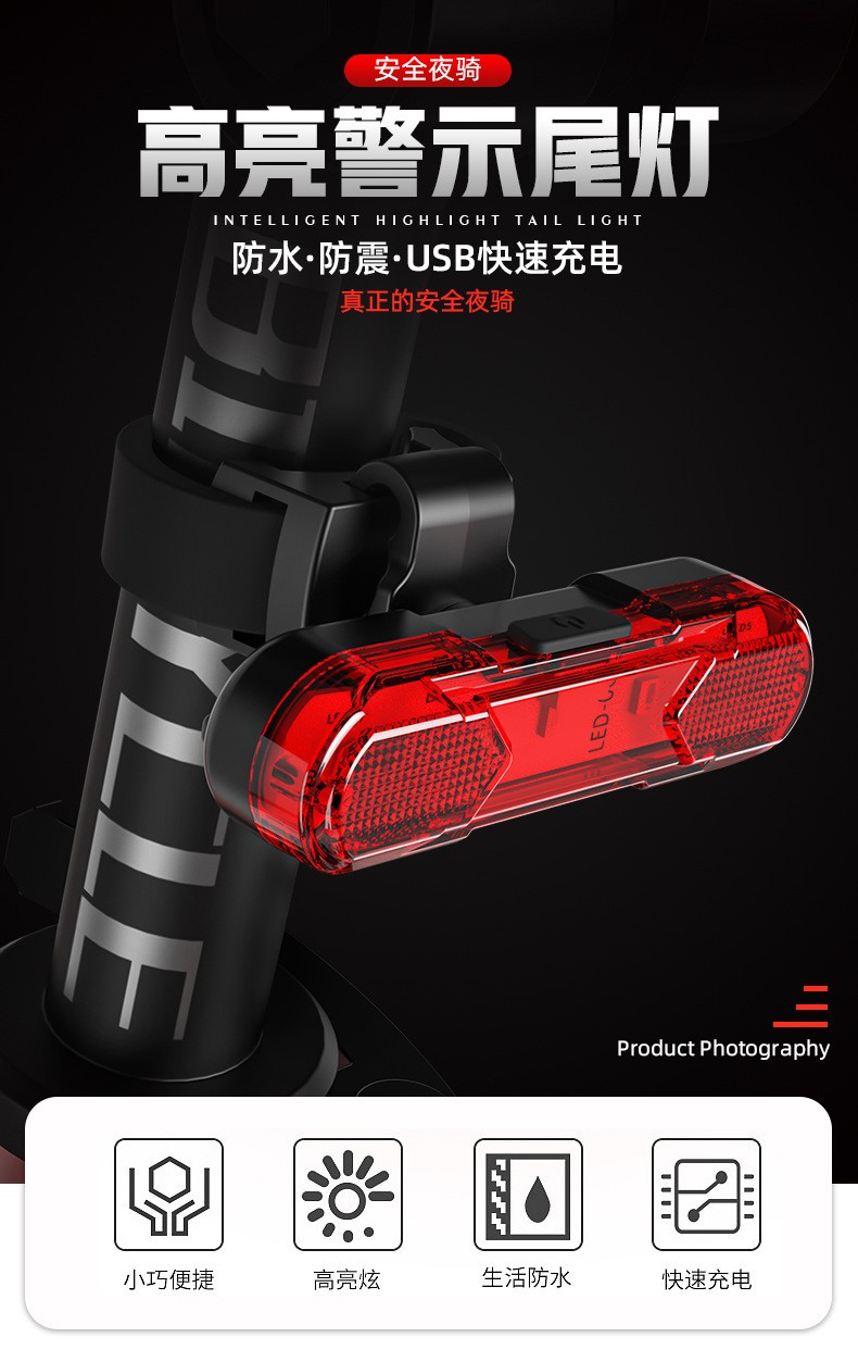 WASAGA6 Modes LED Bicycle Cycling Tail Light USB Rechargeable Bike Rear Warning Ligrus