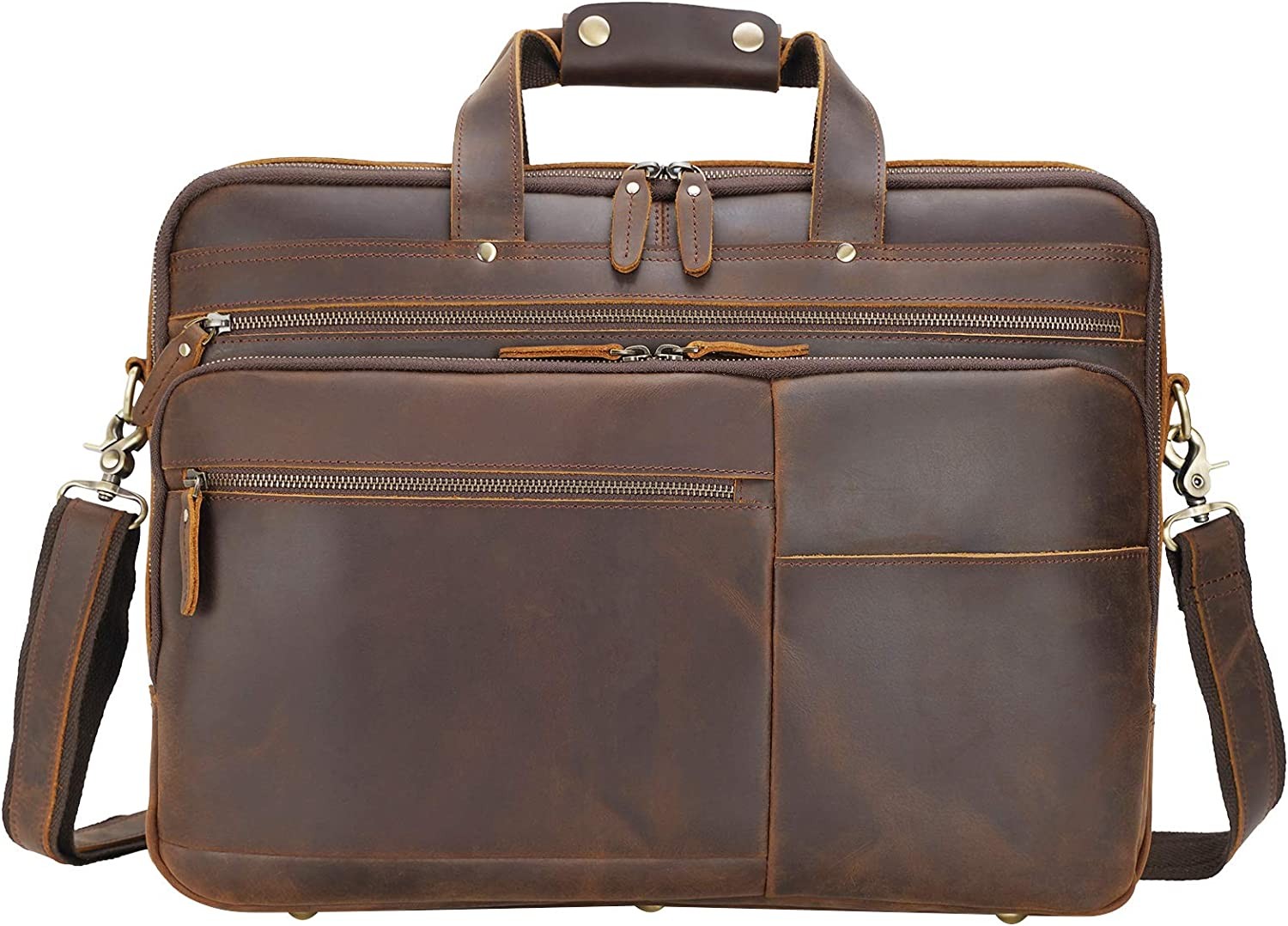 Polare X-Large 18" Full Grain Leather Briefcase For Men Business Travel Case Messenger Bag Fits 17.3" Laptop