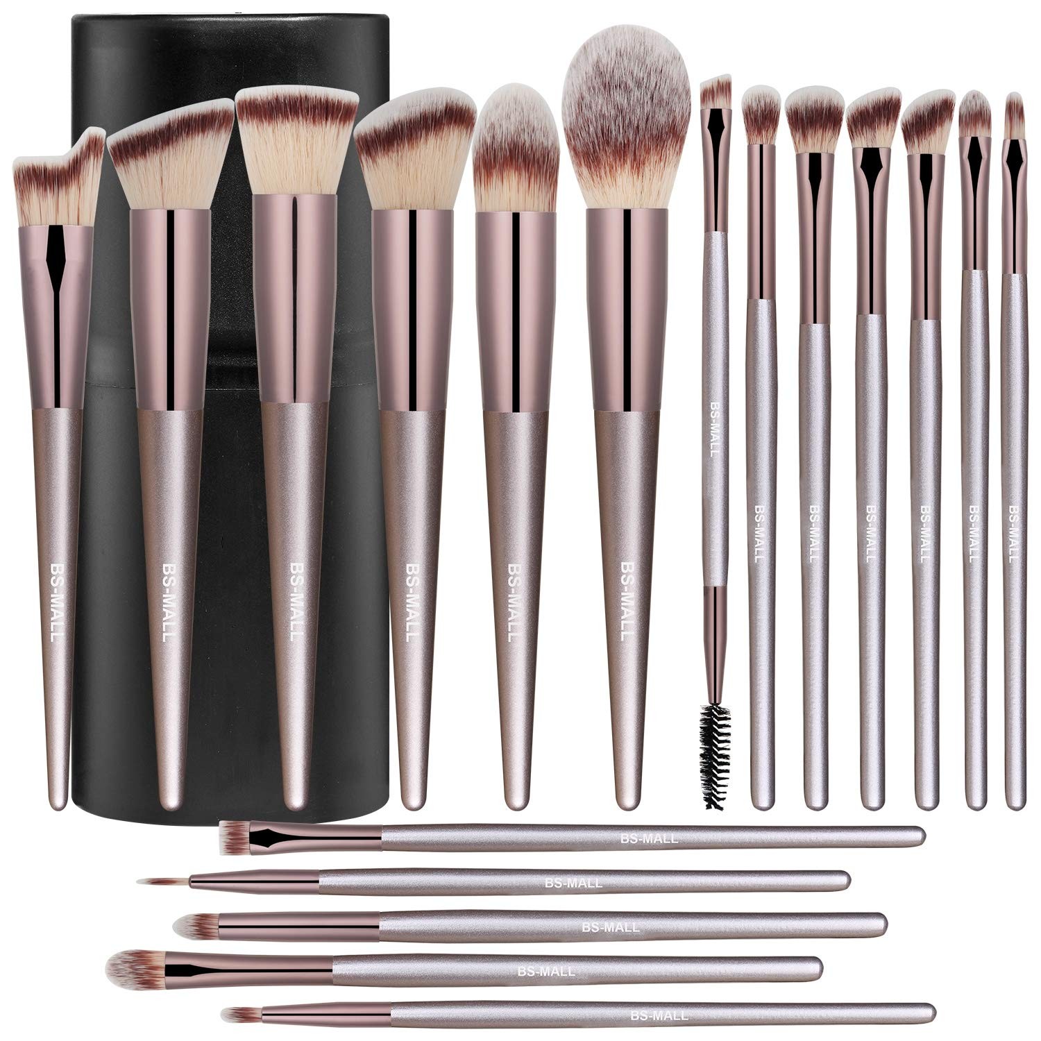 BS-MALLMakeup Brush Set 18 Pcs Premium Synthetic Foundation Powder Concealers Eye Shadows Blush Makeup Brushes with Black Case