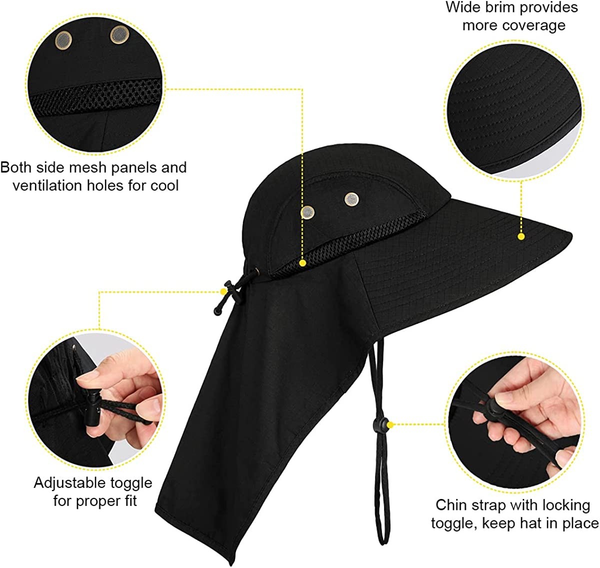 Wmcaps Outdoor Hiking Fishing Sun Hat for Men with UP Protection Dafari Cap Wide Brim Fishing Hat with Neck Flap