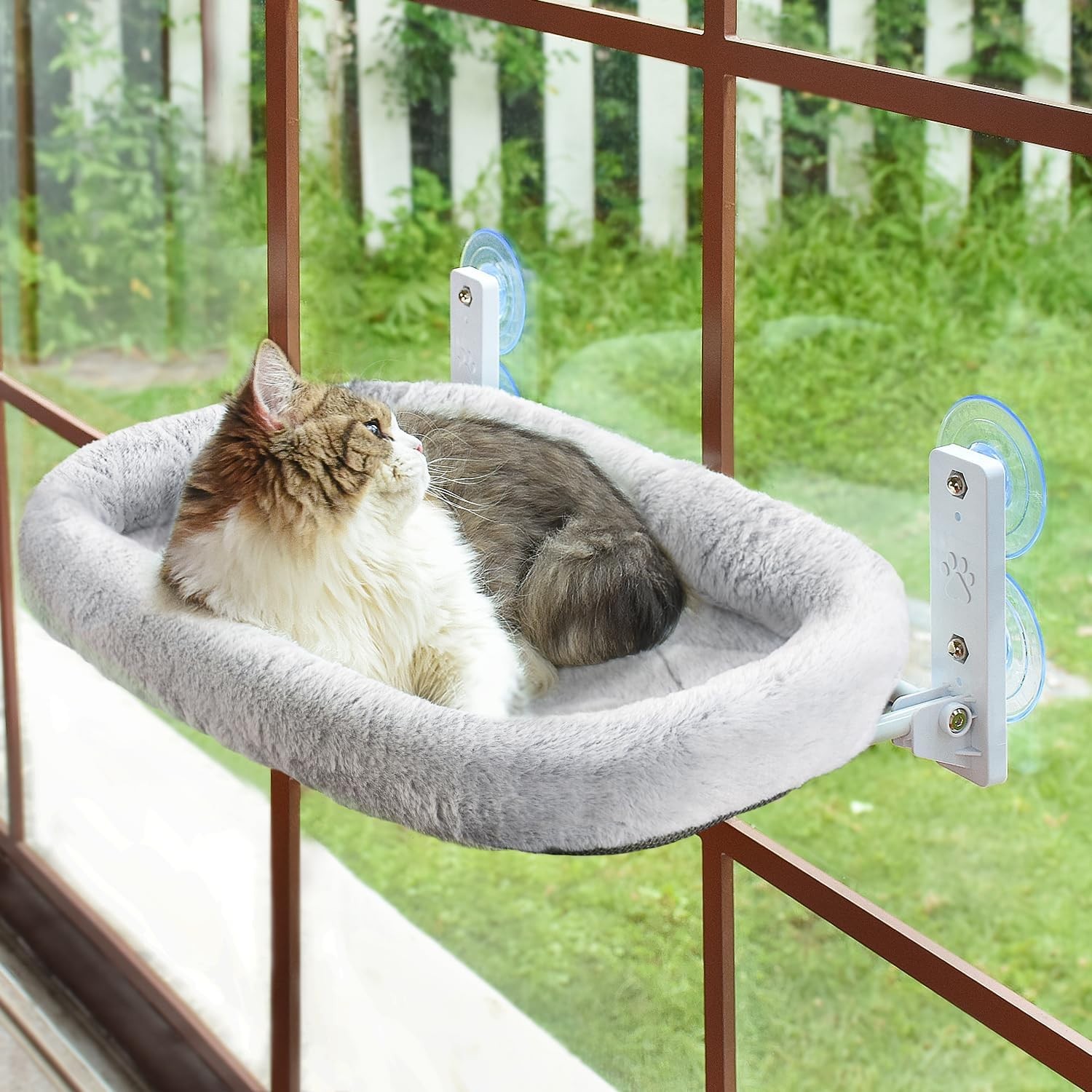 STAR Suction cup cat hammock, Soft & Durable Material, Perfect for Indoor Windows & Walls, Ideal for Lazy Cats & Cat Lovers (Large-Cushion Bed-Gray)