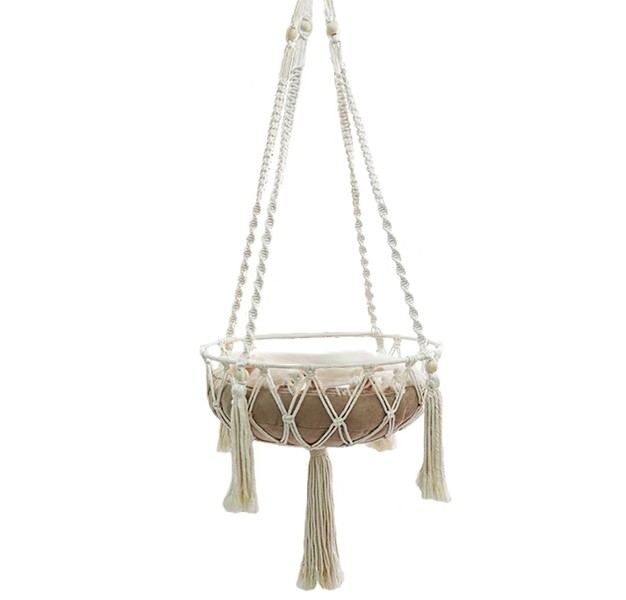 LEIWEIHOPE Hanging Fringe Cat Hammock Pure Hand-made Bohemian Cotton Nest Mat Easy To Clean, Easy To Install And Disassemble, Suitable For Indoor & Outdoor Home Decoration, Moderate Size