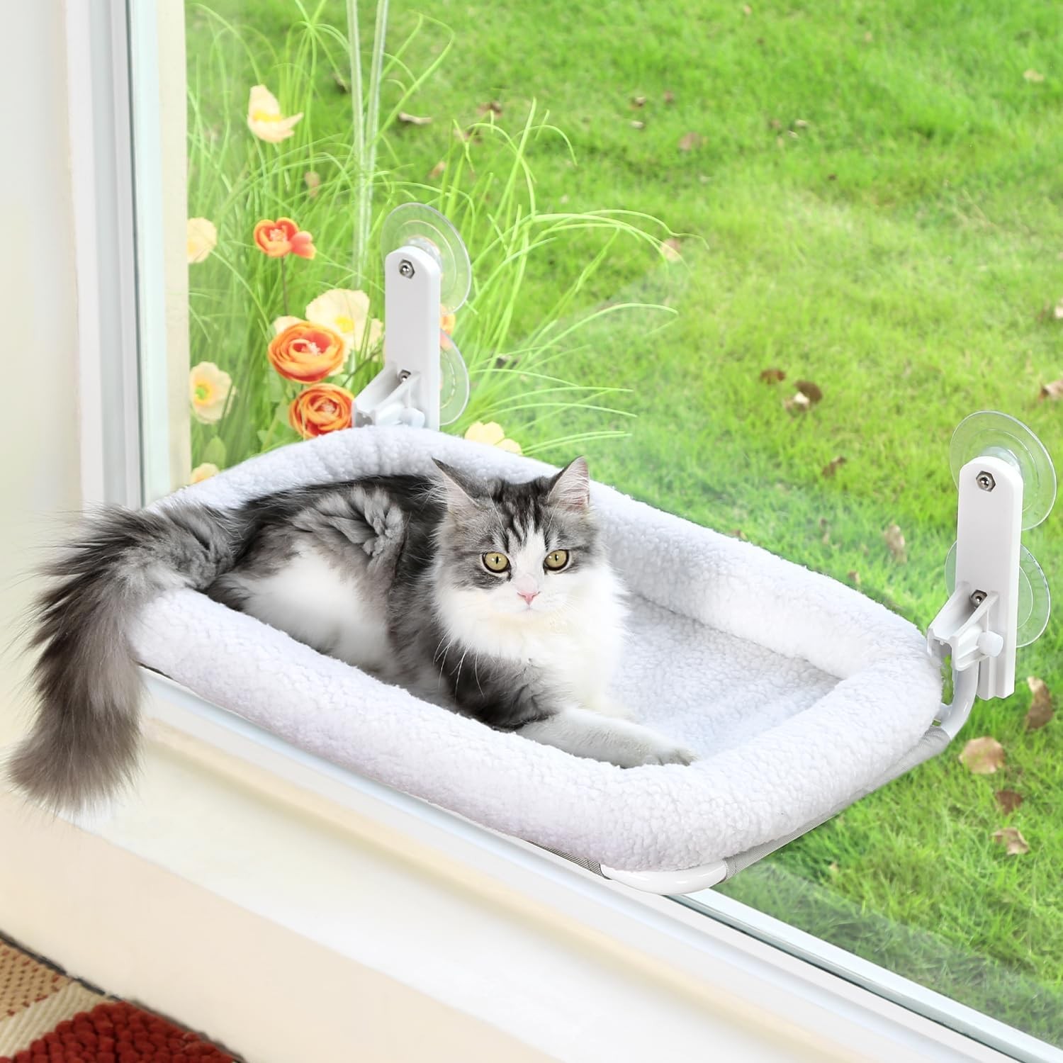 Hake Foldable Window Cat Hammock - Innovative Wireless Design for Effortless Installation; Built-in Removable and Washable Padding for Easy Cleaning; Selected Metal Frame for Strong Load-bearing Capac
