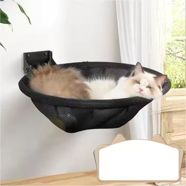 A&M New Models 2024 Foldable Cat Wall Hammock for Kitten Playing and Sleeping Stable Cat Beds Side Wall Mounted Cat Hammock Bed Solid Wood Seat Strong Suction Cups Cat Window Bed Furniture for Cats