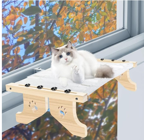 2 in 1 Cat Window Perch, Sturdy Cat Window Hammock for Indoor, Easy to Adjust & Assemble Large Cat Bed Seat for Windowsill, Bedside, Drawer and Cabinet,A