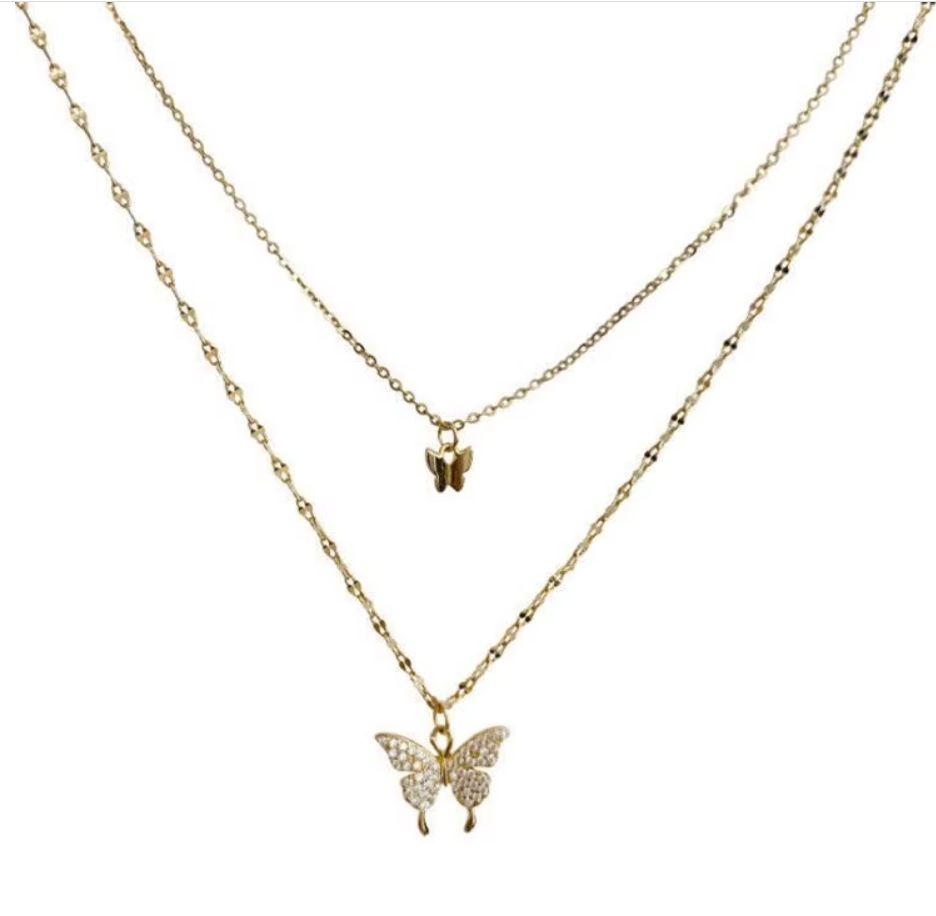 19 Wang Popular And Delicate Double Strand Butterfly Charm Necklace For Daily Commutes And Weekend Gatherings