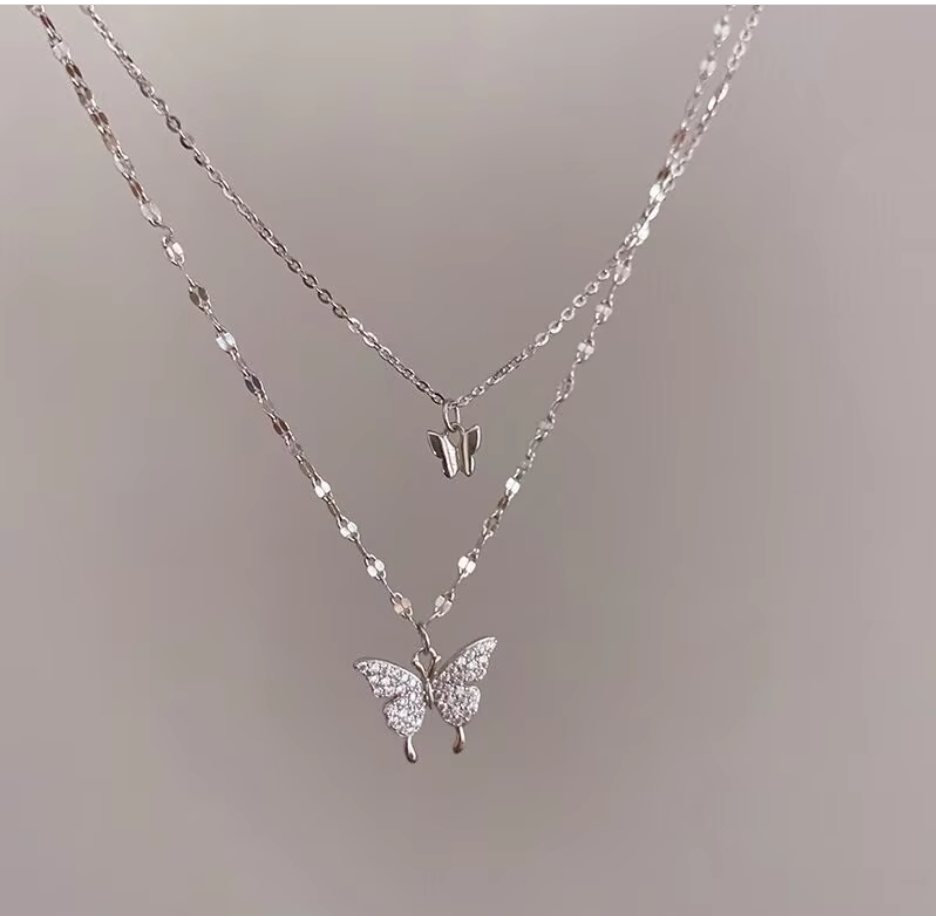 29Popular And Delicate Double Strand Butterfly Charm Necklace For Daily Commutes And Weekend Gatherings