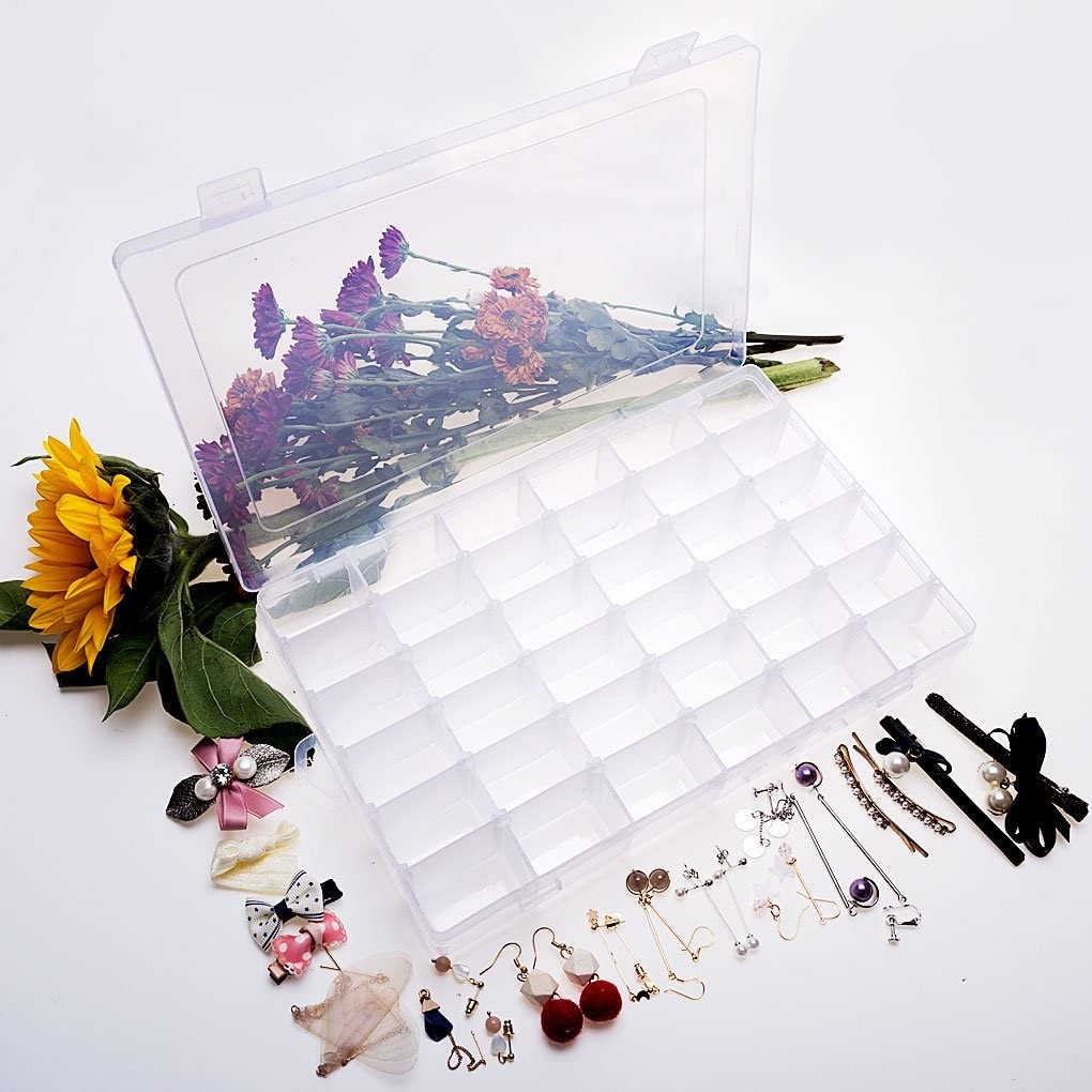 Hongke 36 Compartments Clear Plastic Storage Box Jewelry Bead Screw Organizer Container