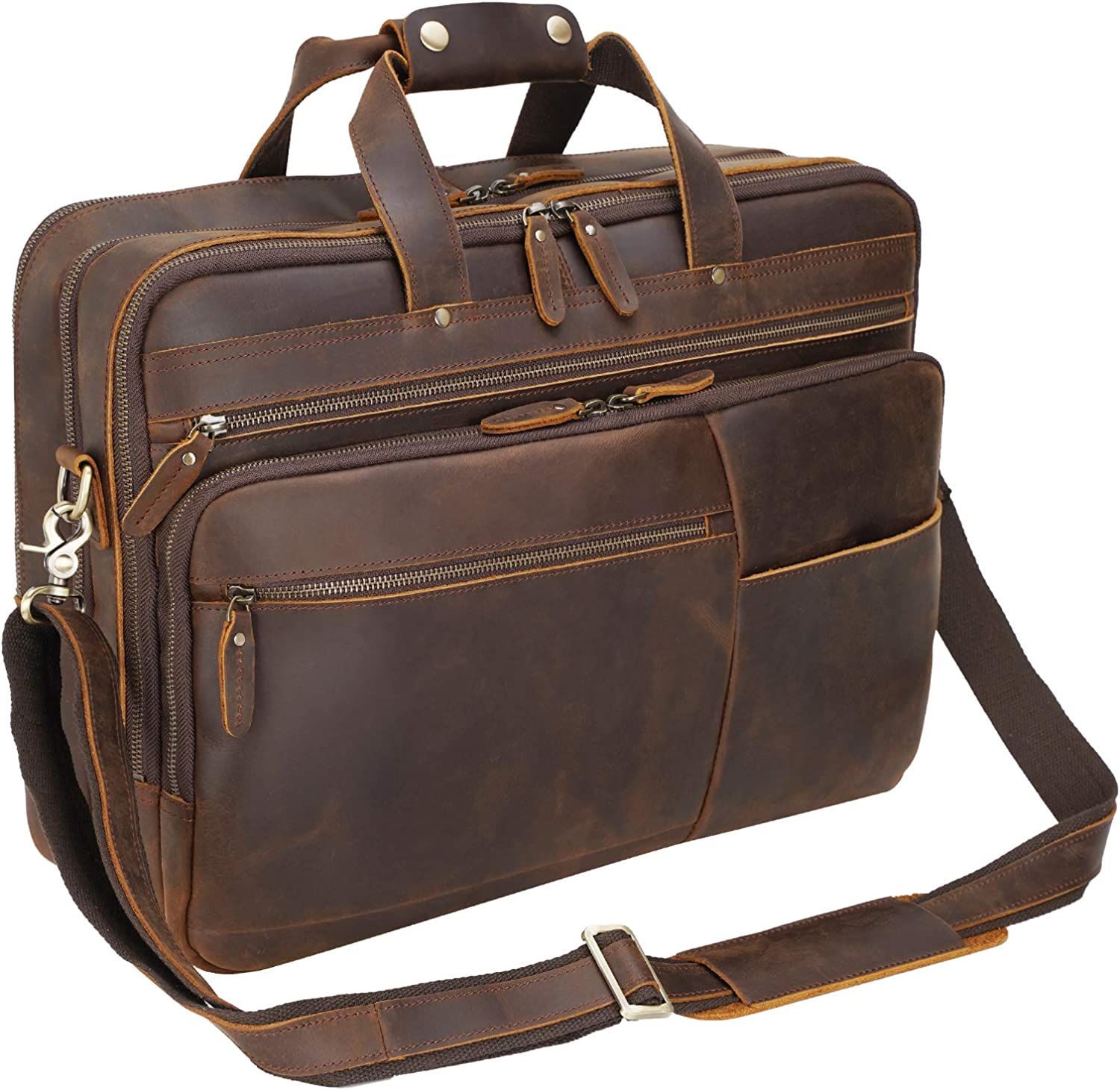 Polare X-Large 18" Full Grain Leather Bariefcase For Men Business Travel Case Messenger Bag Fits 17.3‘ Laptop.